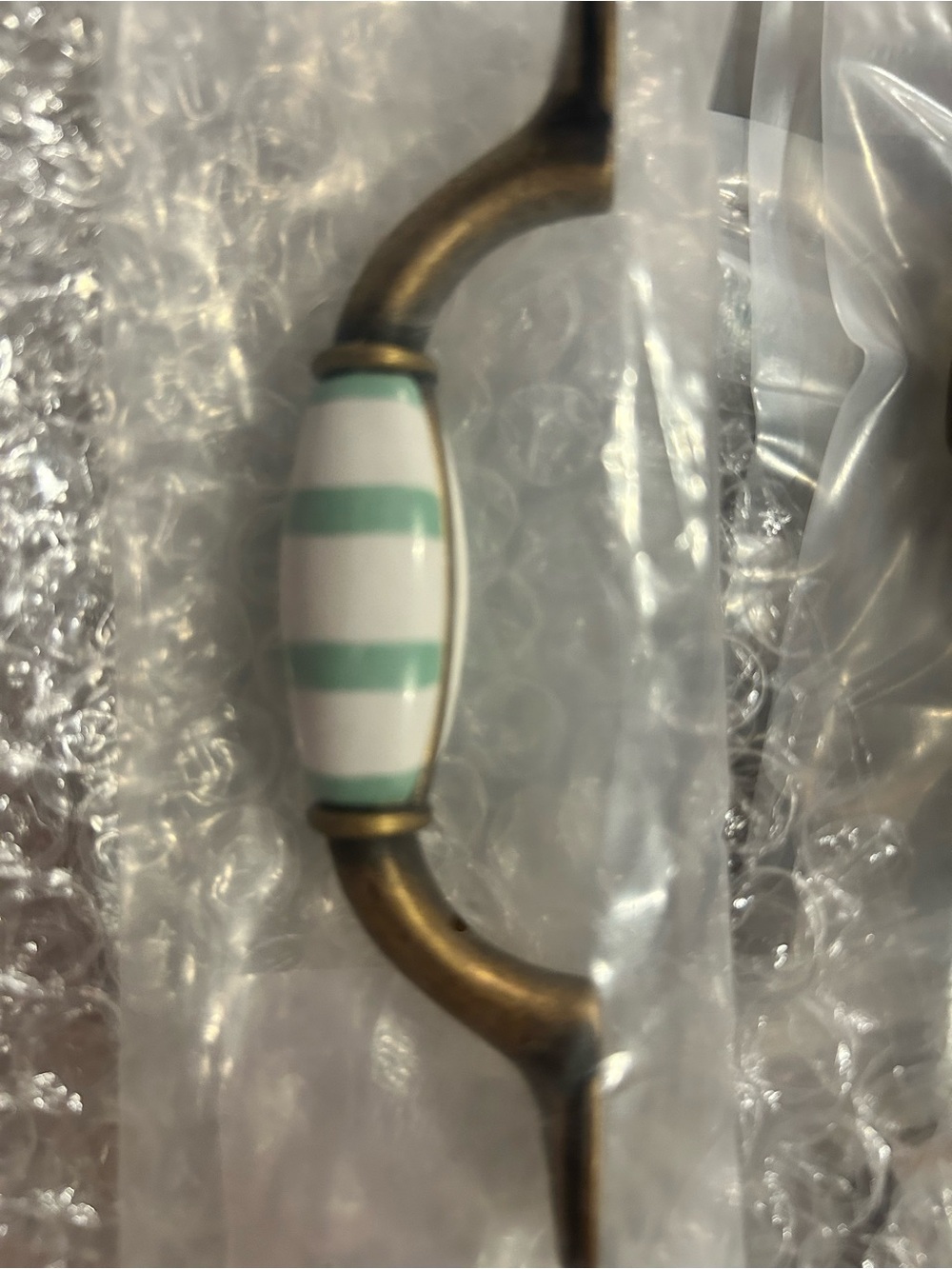 Striped Mint Green and White Ceramic Drawer Pull - Classic Home Accent